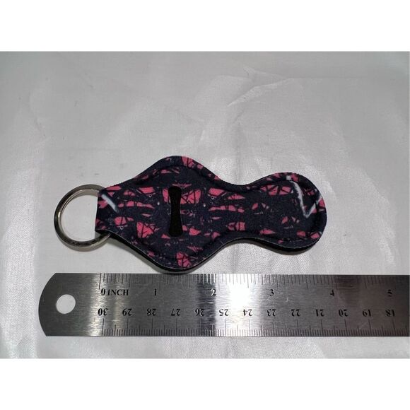 Keychain Chapstick Holder Washable Neoprene Material Pink and Black Camo Design - Picture 2 of 2